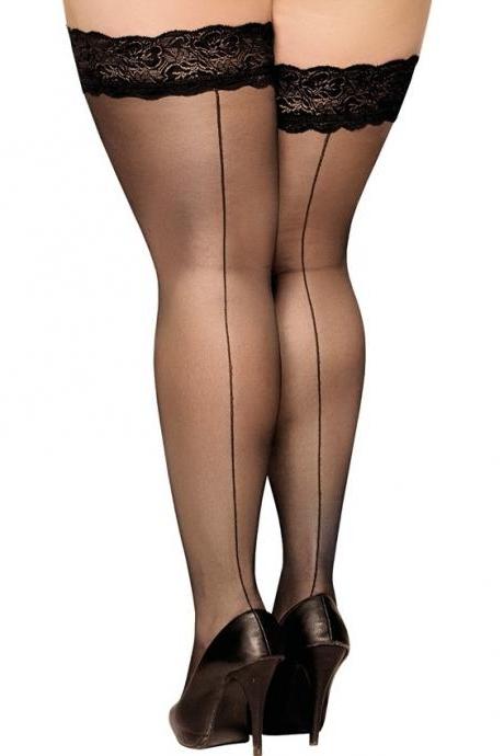 PLUS SIZE Lace 20 DEN Hold-Ups Stockings seamed 7 XXXXL seam at the back